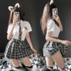 naughty student character with cute bow cosplay costume, hot sexy hollow crotch uniform, passionate role playing, sex pleasure enhance, women's sexy lingerie & underwear, accessories for adult, woman, couples, one size