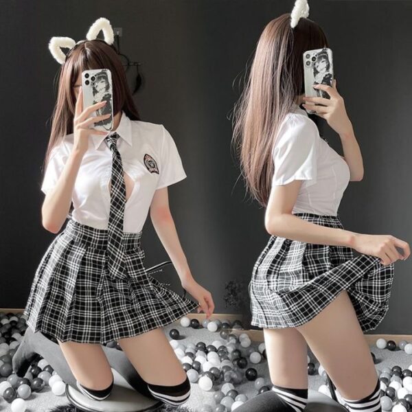 naughty student character with cute bow cosplay costume, hot sexy hollow crotch uniform, passionate role playing, sex pleasure enhance, women's sexy lingerie & underwear, accessories for adult, woman, couples, one size